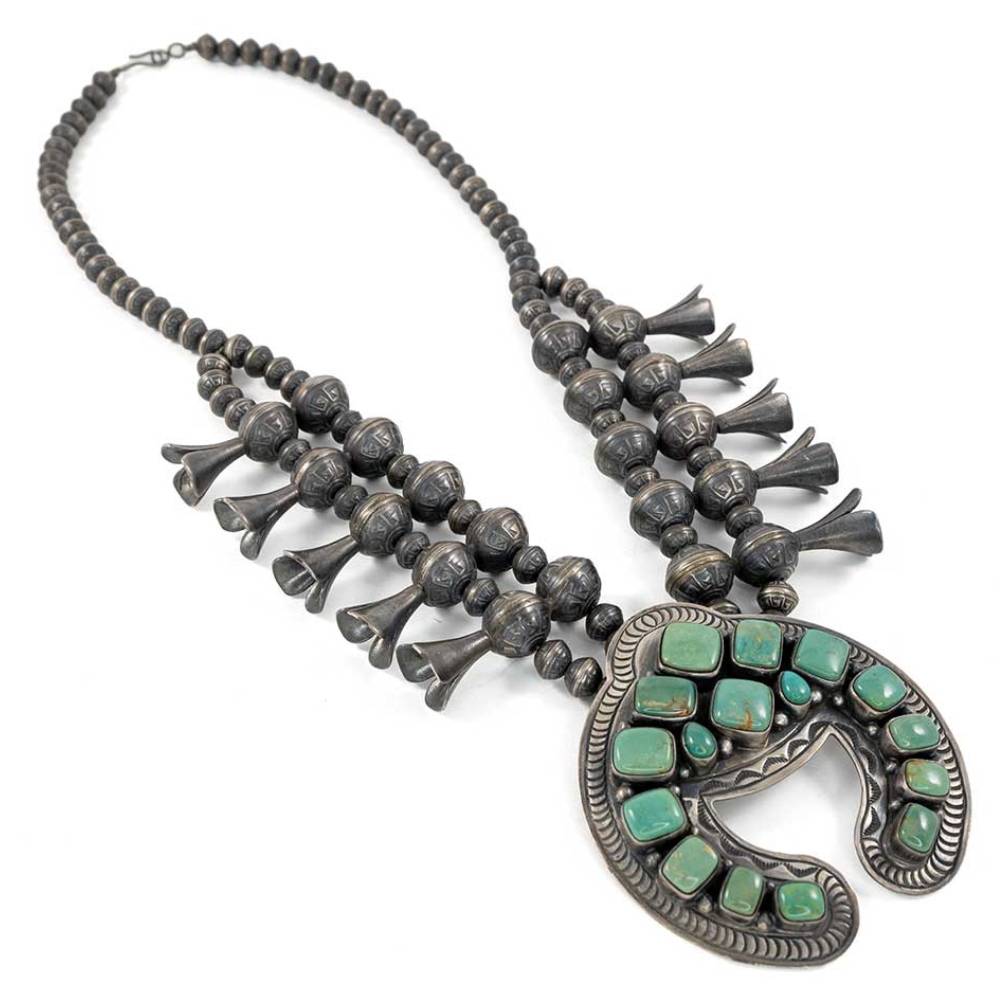 Vintage Royston Turquoise Squash Blossom Necklace Teskeys