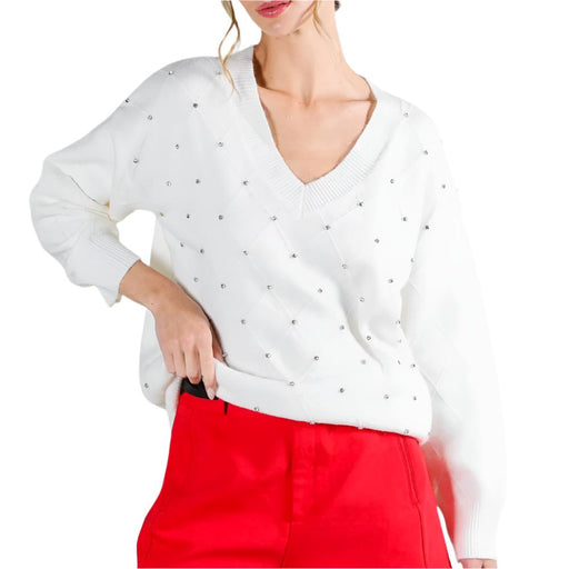 * V-Neck Rhinestone Sweater - FINAL SALE *Size S WOMEN - Clothing - Sweaters & Cardigans Vine & Love