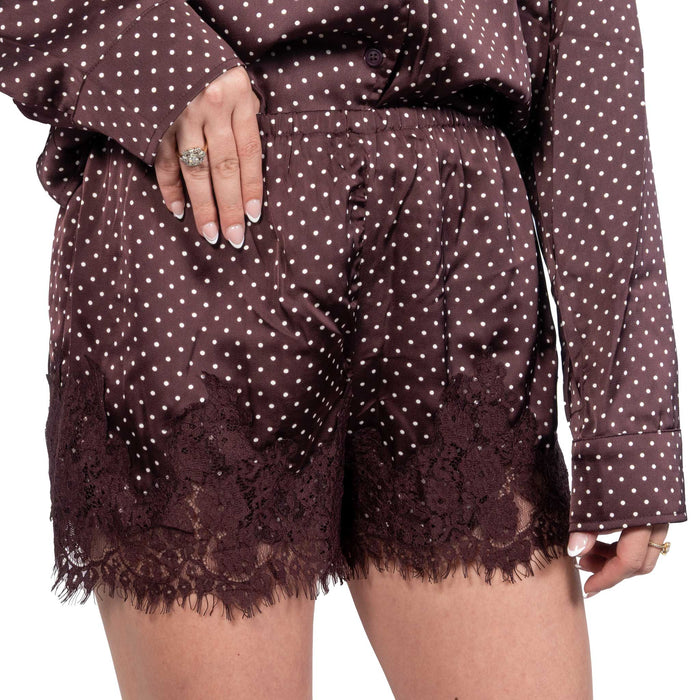 Polka Dot Satin Lace Hem Shorts