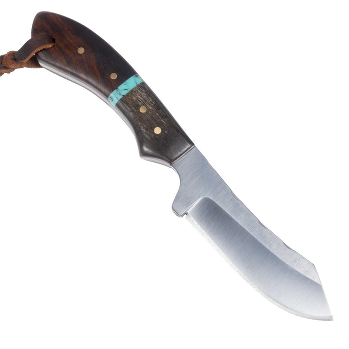 Justin Wiley Wood & Turquoise Carbon Steel Hunting Knife w/ Leather Sheath