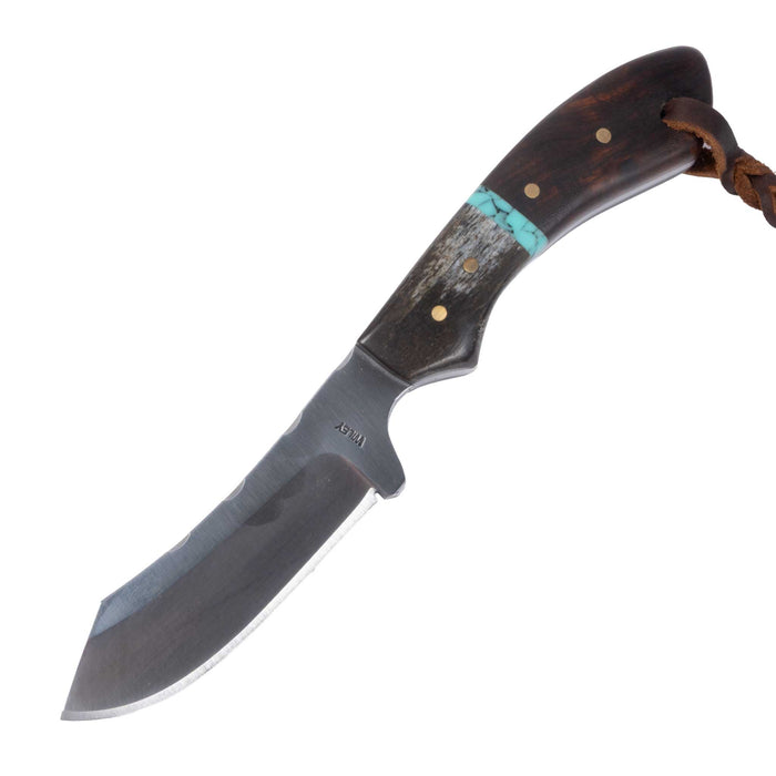 Justin Wiley Wood & Turquoise Carbon Steel Hunting Knife w/ Leather Sheath
