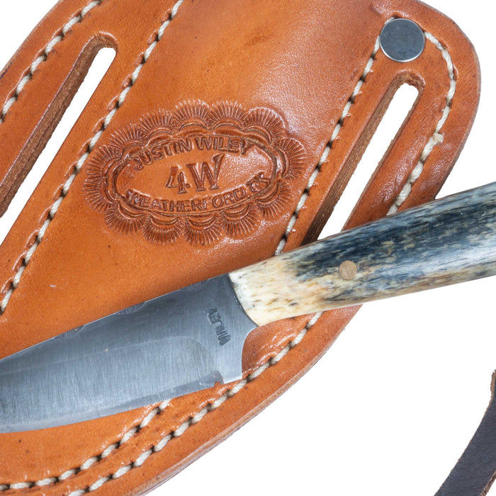 Justin Wiley Bone Handle Carbon Steel Knife w/ Leather Sheath