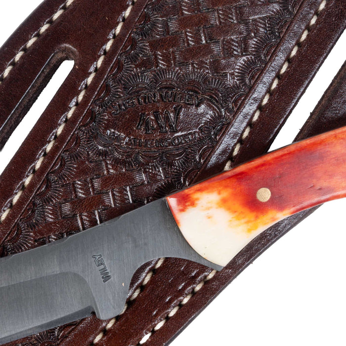Justin Wiley Red Bone Carbon Steel Knife w/ Leather Sheath