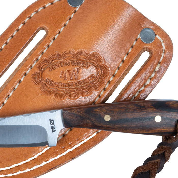 Justin Wiley Wood Handle Carbon Steel Knife w/ Leather Sheath