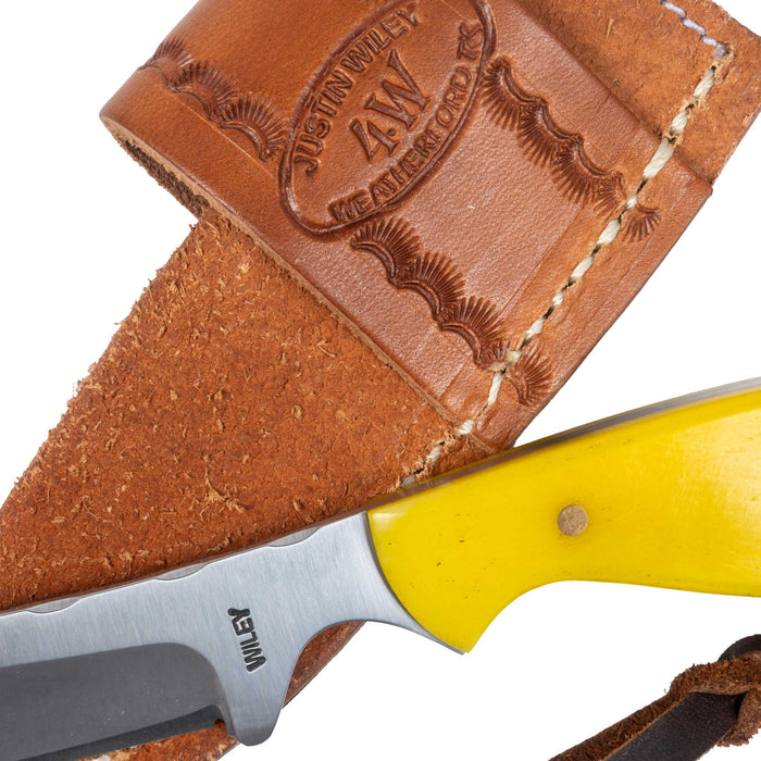 Justin Wiley Yellow Bone Carbon Steel Knife w/ Leather Sheath