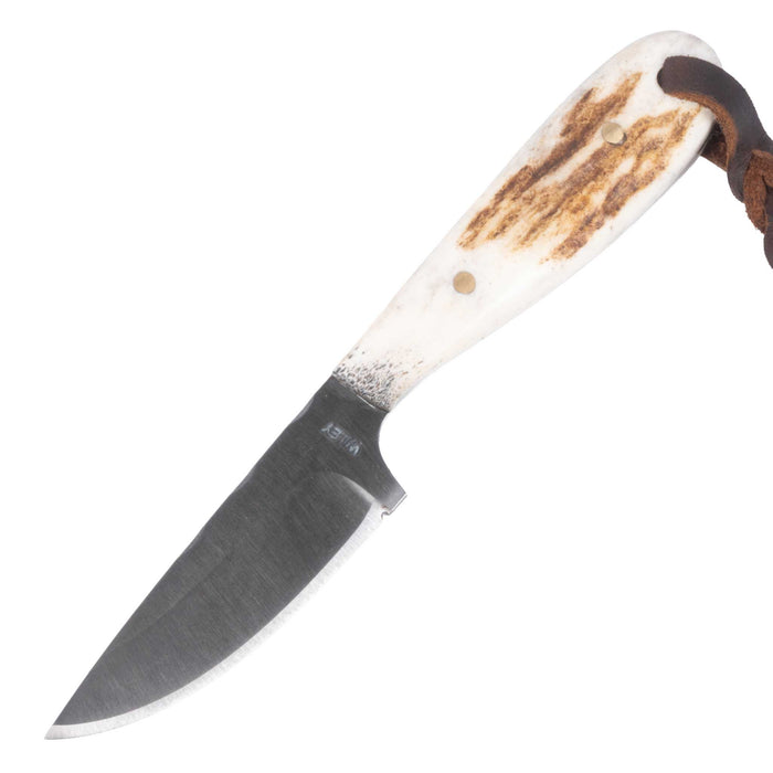Justin Wiley Stag Antler Carbon Steel Knife w/ Leather Sheath