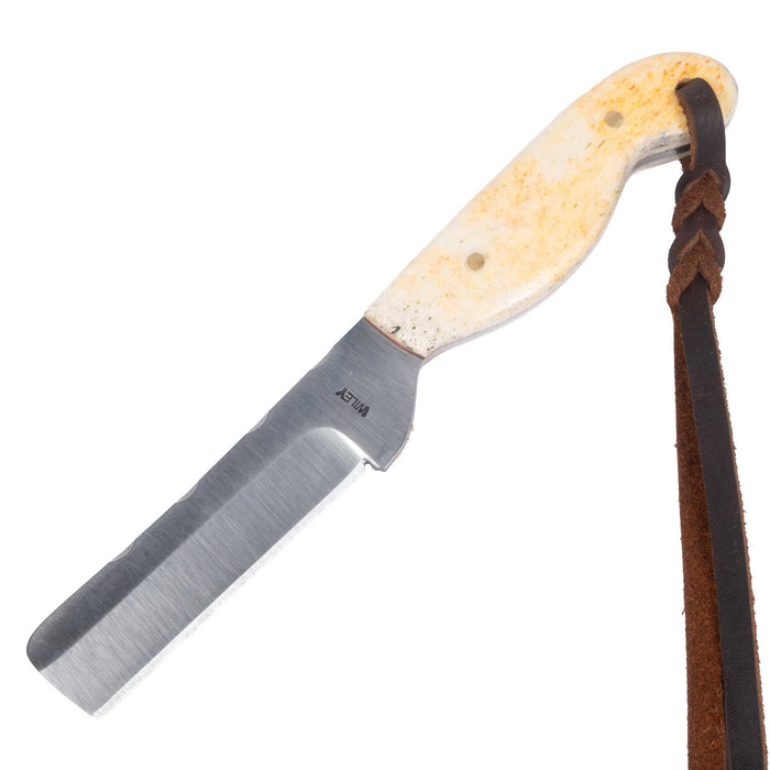 Justin Wiley Bone Handle Carbon Steel Bull Knife w/ Leather Sheath