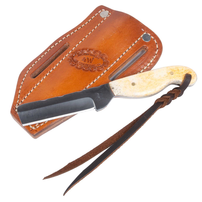 Justin Wiley Bone Handle Carbon Steel Bull Knife w/ Leather Sheath