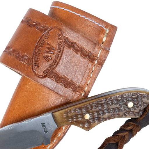 Justin Wiley Textured Bone Carbon Steel Knife w/ Leather Sheath Knives Justin Wiley