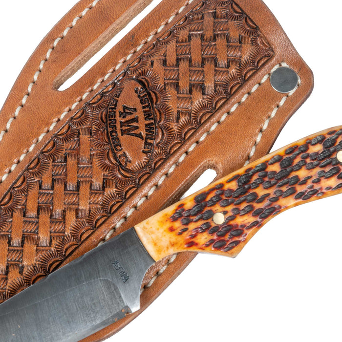 Justin Wiley Jigged Bone Carbon Steel Knife w/ Leather Sheath