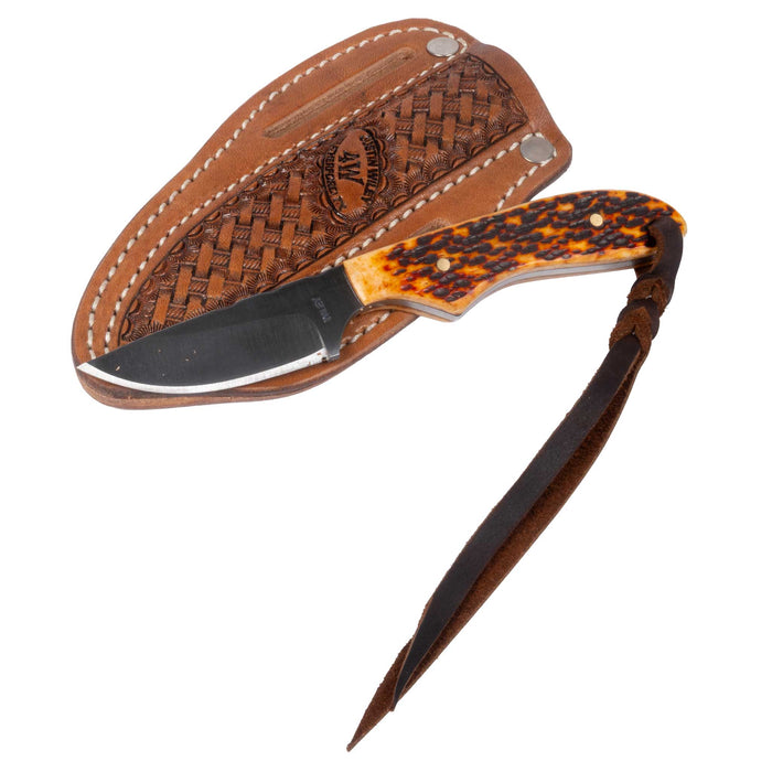 Justin Wiley Jigged Bone Carbon Steel Knife w/ Leather Sheath