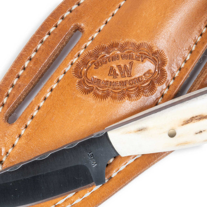Justin Wiley Stag Handle Custom Drop Point Knife w/ Leather Sheath