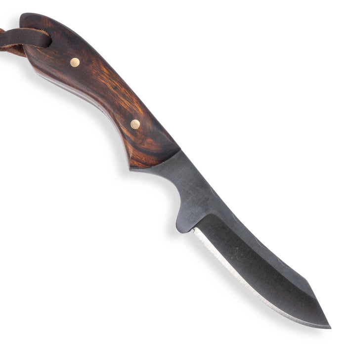 Justin Wiley Dark Brown Wood Skinner Knife w/ Leather Sheath