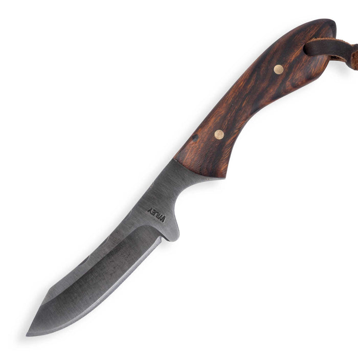 Justin Wiley Dark Brown Wood Skinner Knife w/ Leather Sheath