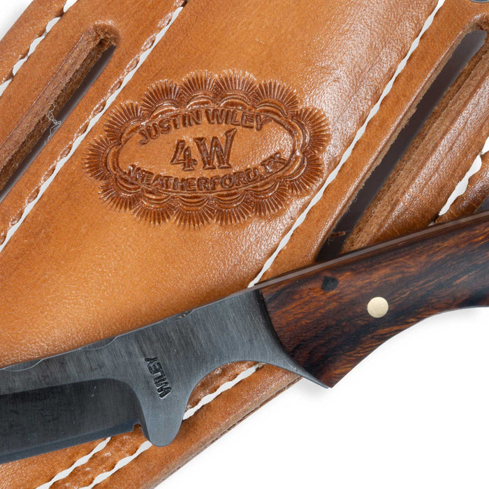Justin Wiley Dark Brown Wood Skinner Knife w/ Leather Sheath