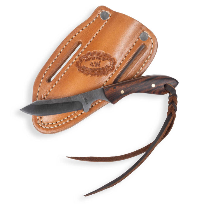 Justin Wiley Dark Brown Wood Skinner Knife w/ Leather Sheath