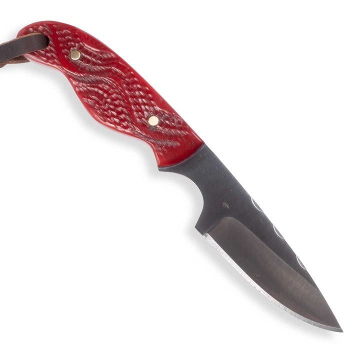 Justin Wiley Textured Red Bone Drop Point Knife w/ Leather Sheath