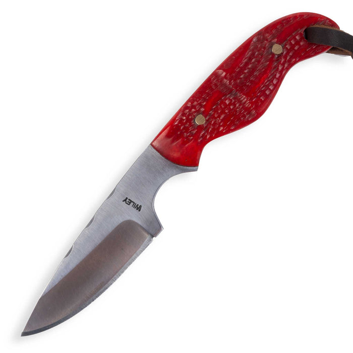Justin Wiley Textured Red Bone Drop Point Knife w/ Leather Sheath