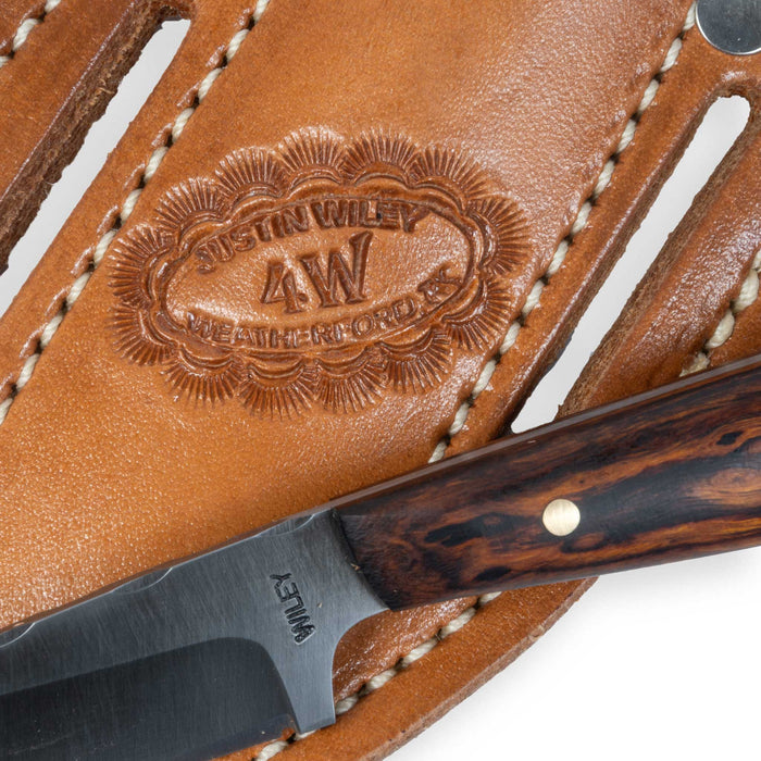 Justin Wiley Eye Catching Wood Drop Point Knife w/ Leather Sheath