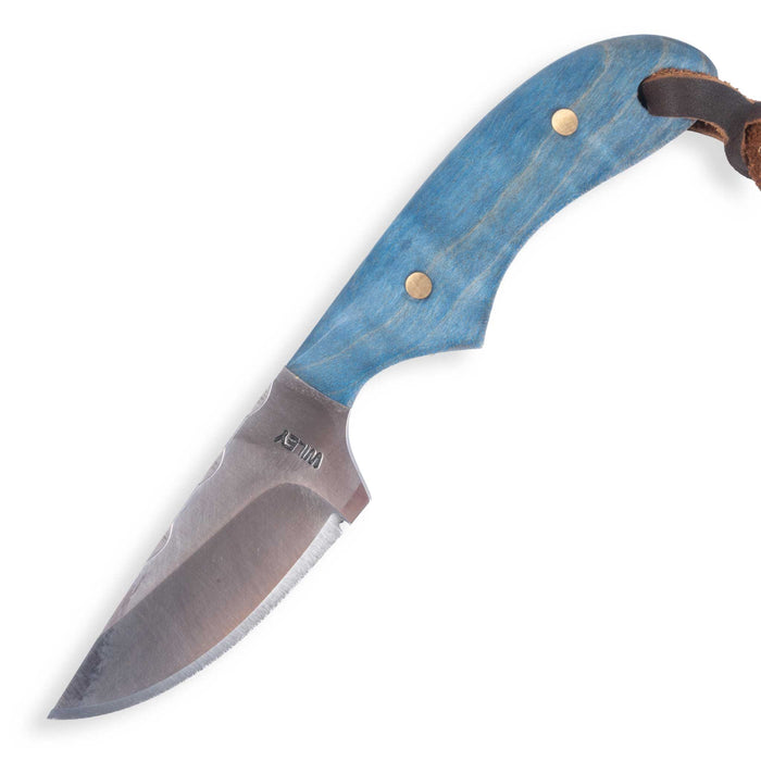 Justin Wiley Blue Wood Drop Point Knife w/ Leather Sheath