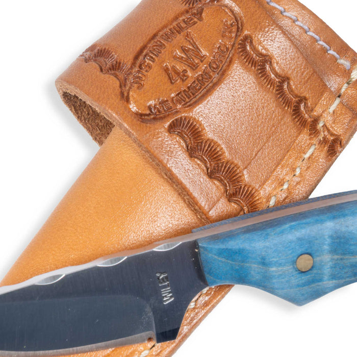 Justin Wiley Blue Wood Drop Point Knife w/ Leather Sheath
