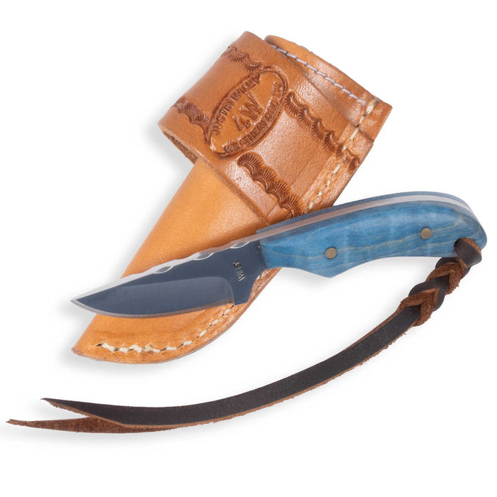 Justin Wiley Blue Wood Drop Point Knife w/ Leather Sheath