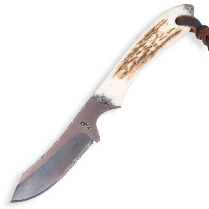 Justin Wiley Stag Handle Custom Drop Point Knife w/ Leather Sheath