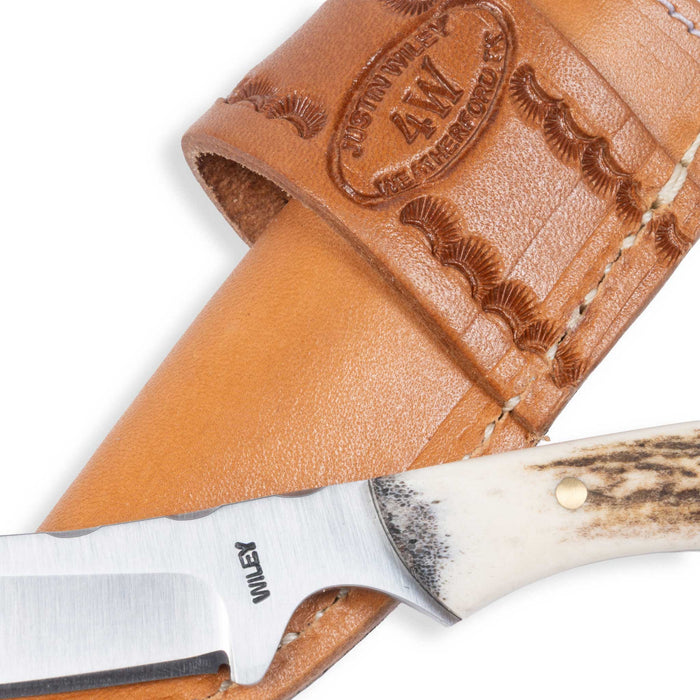 Justin Wiley Stag Handle Custom Drop Point Knife w/ Leather Sheath