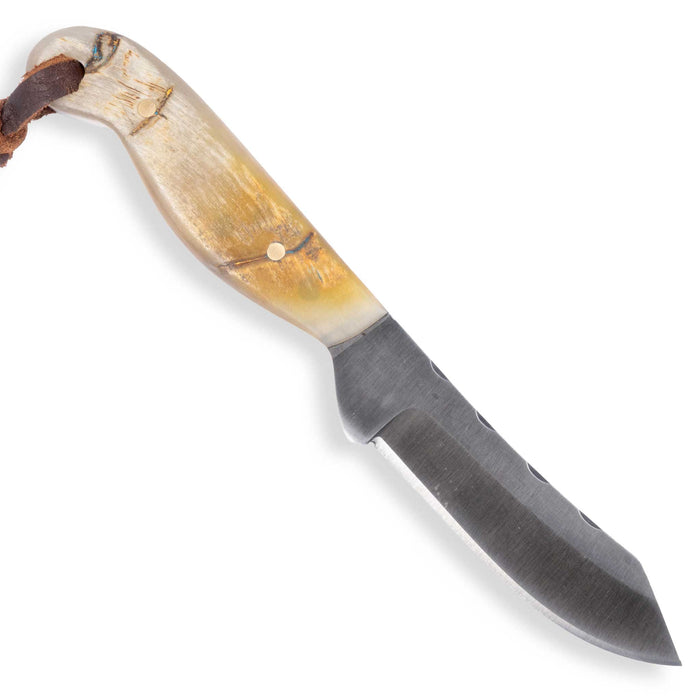 Justin Wiley Handmade Ram Horn Skinner Knife with Leather Sheath