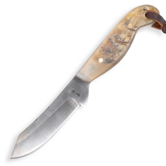 Justin Wiley Handmade Ram Horn Skinner Knife with Leather Sheath