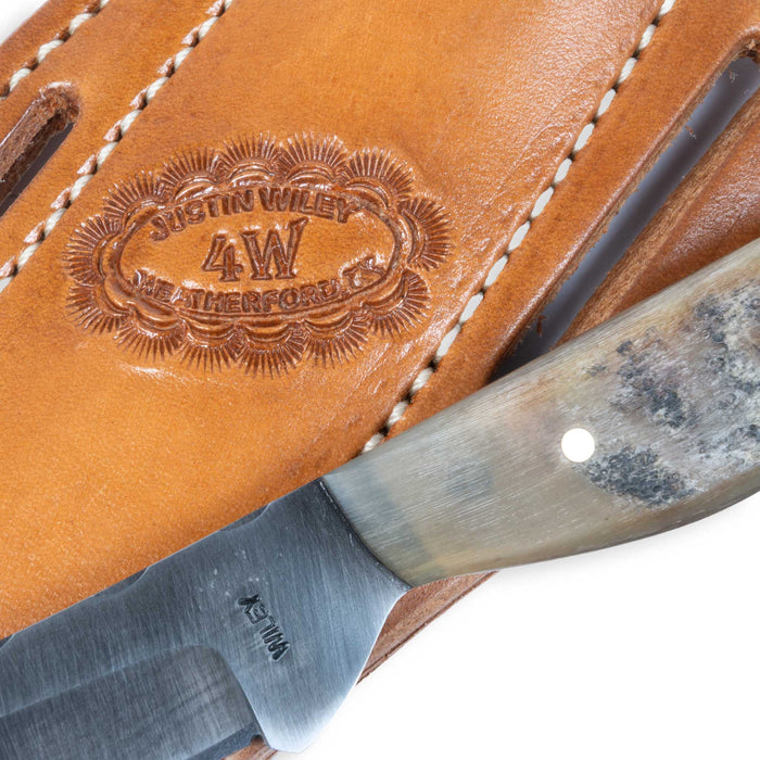Justin Wiley Handmade Ram Horn Skinner Knife with Leather Sheath