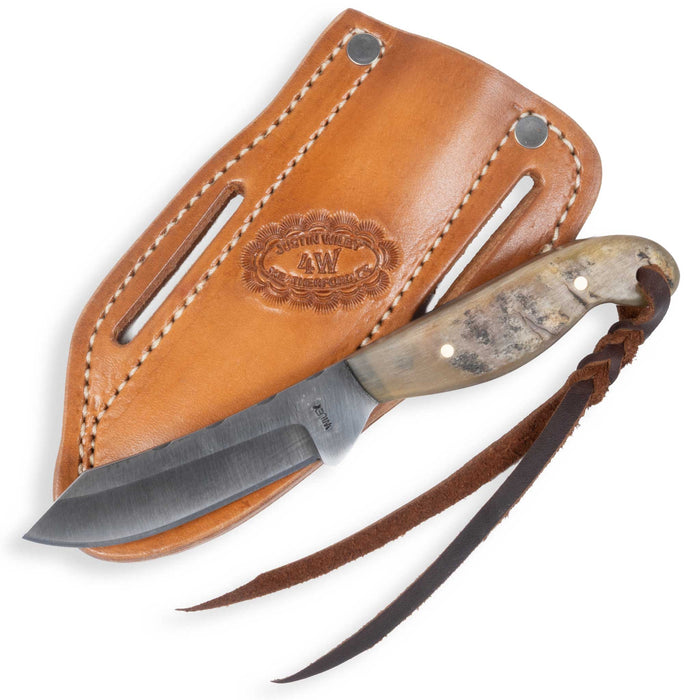 Justin Wiley Handmade Ram Horn Skinner Knife with Leather Sheath