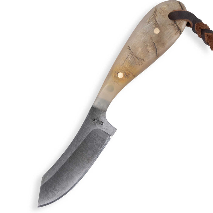 Justin Wiley Ram Horn Custom Skinner Knife w/ Leather Sheath