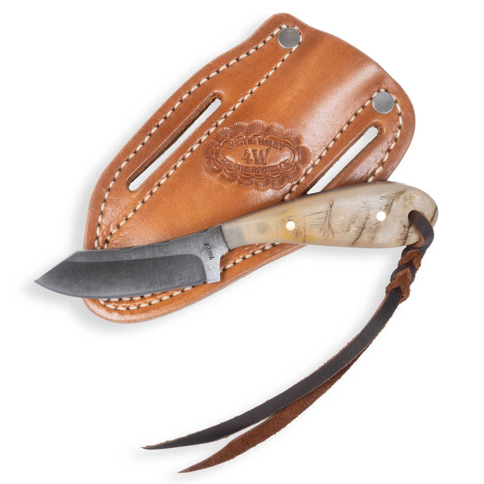Justin Wiley Ram Horn Custom Skinner Knife w/ Leather Sheath