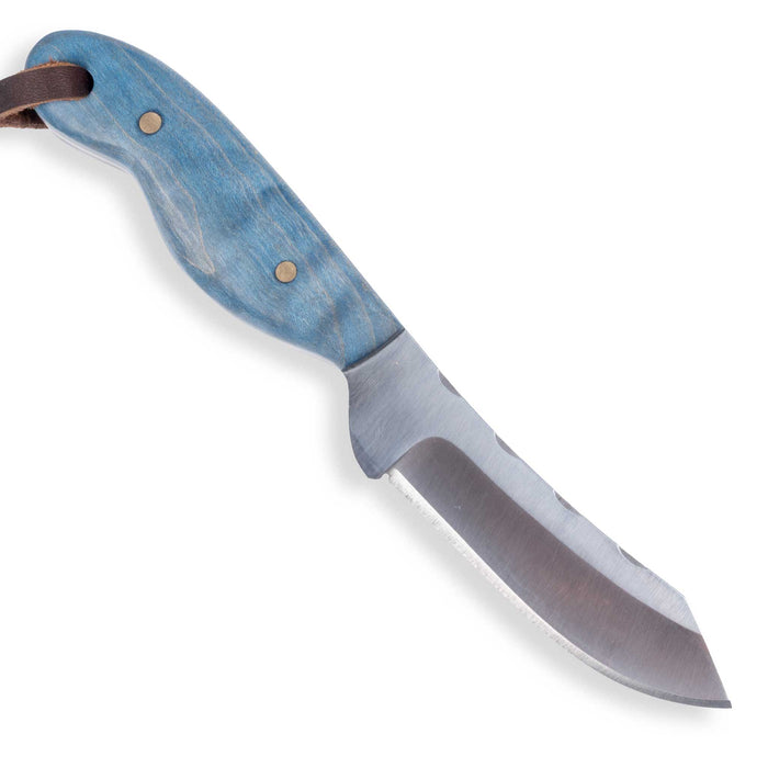 Justin Wiley Blue Wood Skinner Knife w/ Leather Sheath