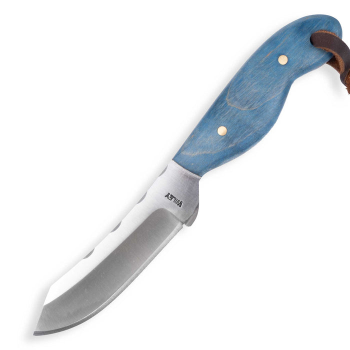 Justin Wiley Blue Wood Skinner Knife w/ Leather Sheath
