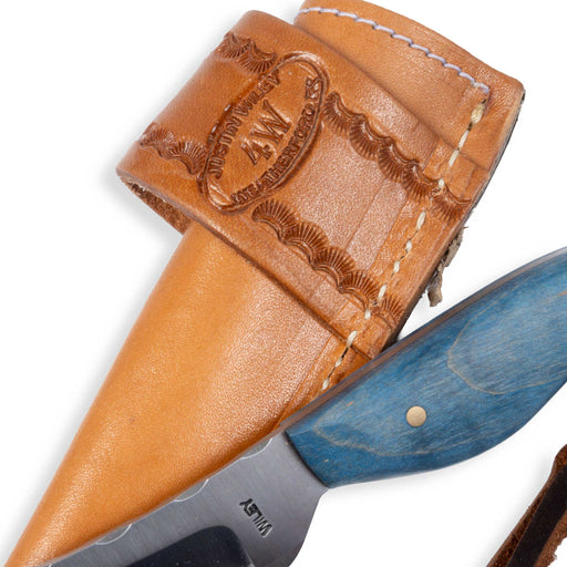 Justin Wiley Blue Wood Skinner Knife w/ Leather Sheath Knives Justin Wiley