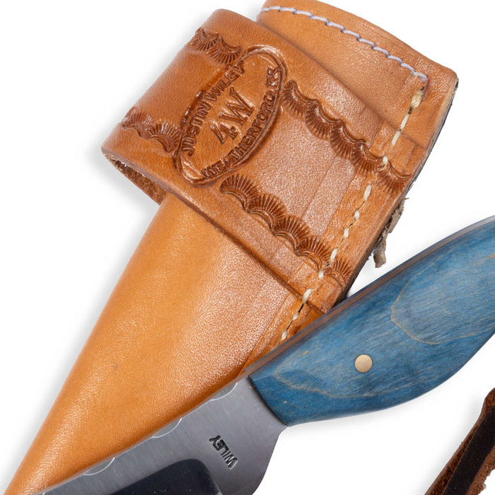 Justin Wiley Blue Wood Skinner Knife w/ Leather Sheath