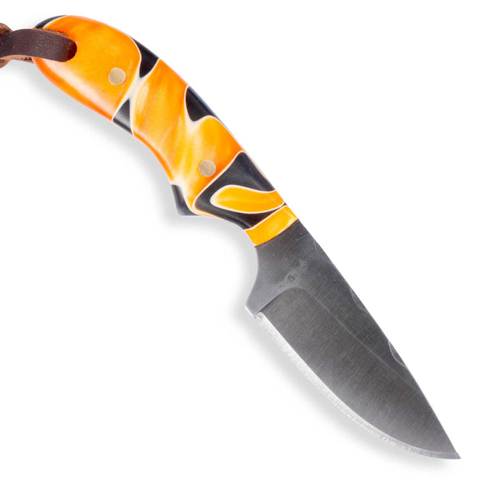Justin Wiley Black & Orange Resin Drop Point Knife w/ Leather Sheath