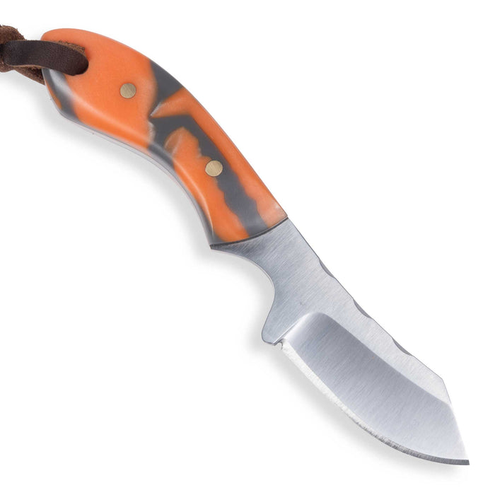 Justin Wiley Orange & Gray Resin Skinner Knife w/ Leather Sheath