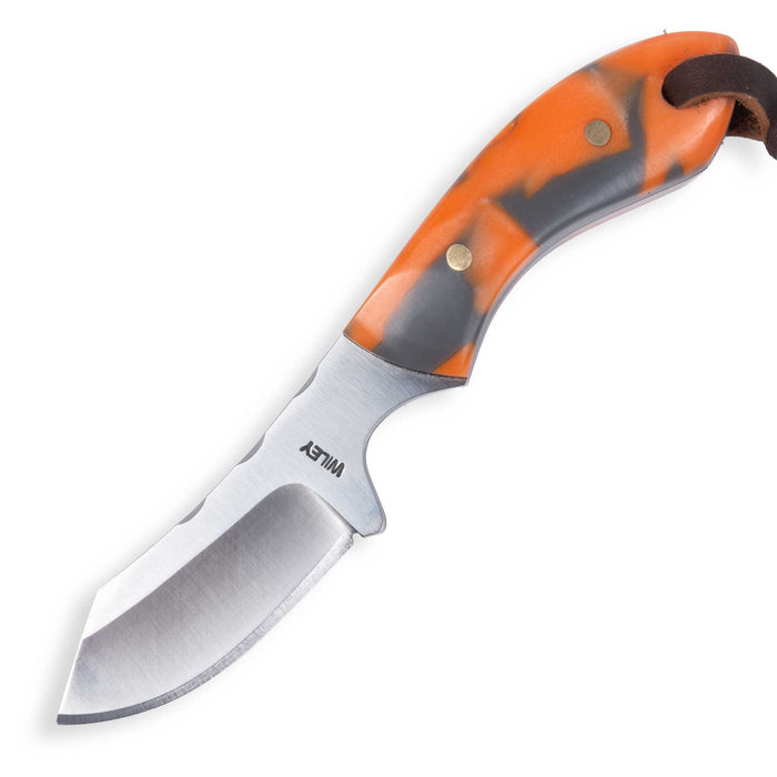 Justin Wiley Orange & Gray Resin Skinner Knife w/ Leather Sheath