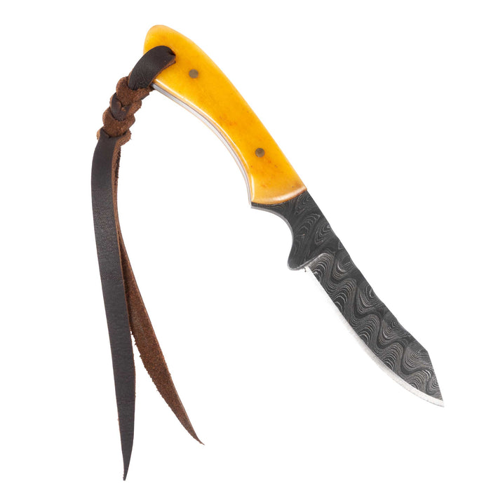 Justin Wiley Hand-Forged Damascus Steel Knife with Yellow Bone Handle