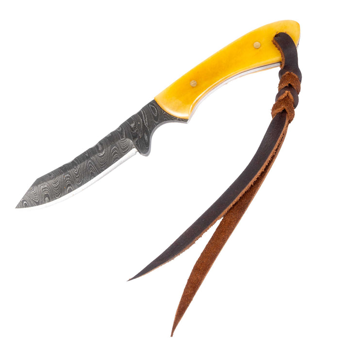 Justin Wiley Hand-Forged Damascus Steel Knife with Yellow Bone Handle
