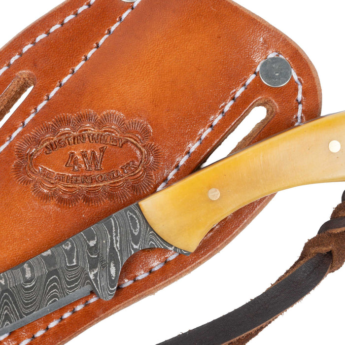 Justin Wiley Hand-Forged Damascus Steel Knife with Yellow Bone Handle