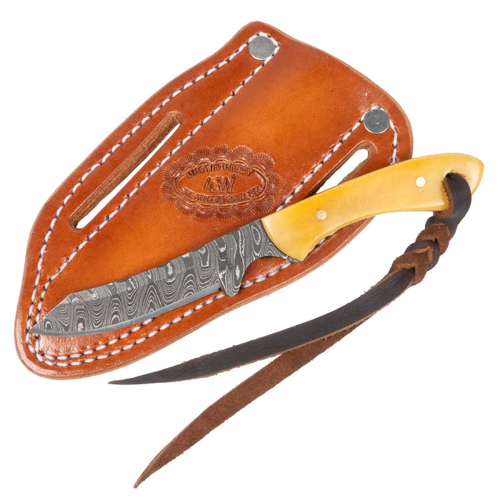 Justin Wiley Hand-Forged Damascus Steel Knife with Yellow Bone Handle