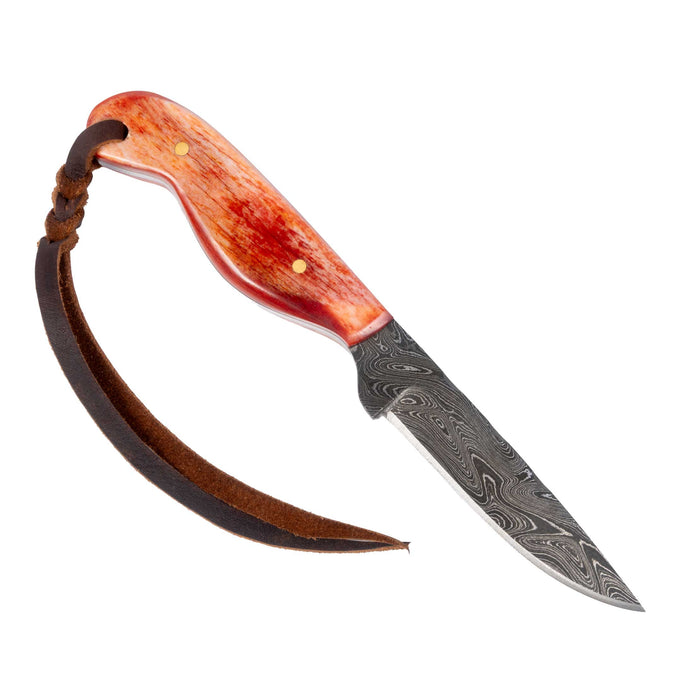 Justin Wiley Hand-Forged Damascus Steel Knife with Red Handle