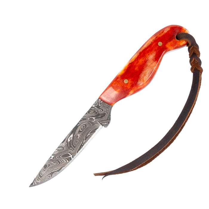 Justin Wiley Hand-Forged Damascus Steel Knife with Red Handle