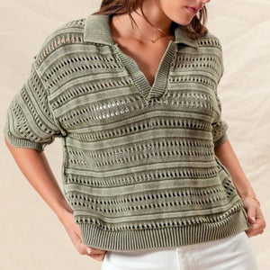 Washed Pointelle Sweater Top WOMEN - Clothing - Tops - Short Sleeved Best & Best   