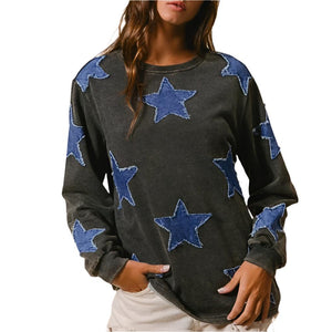 Washed Star Patchwork Pullover