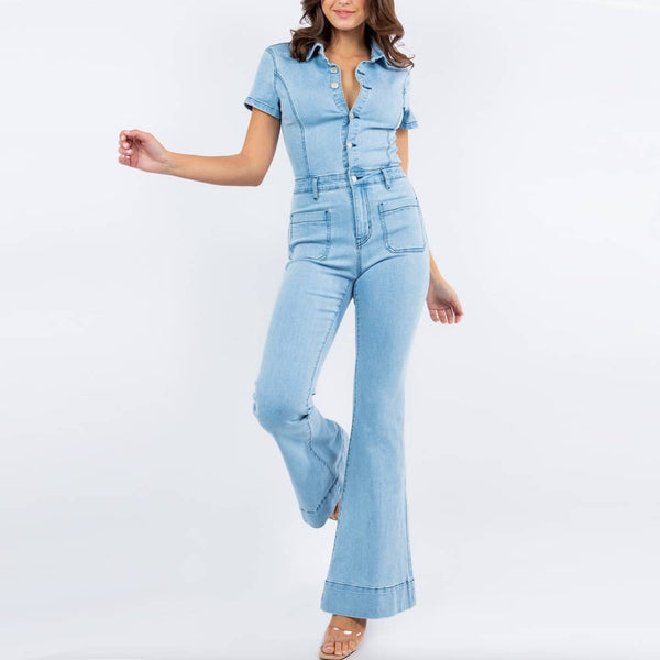 SELONE Plus Size Jumpsuits for Women Plus Size Casual Flared Denim Jean  Pants Ladies Travel Comfortable 2023 Vacation Flowy Rompers Cute Rompers  for Women Casual Jumpsuits for Women Fashion Blue XXXXL -